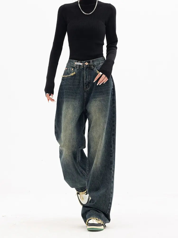 High Waist Vintage Style Wide Leg Jeans