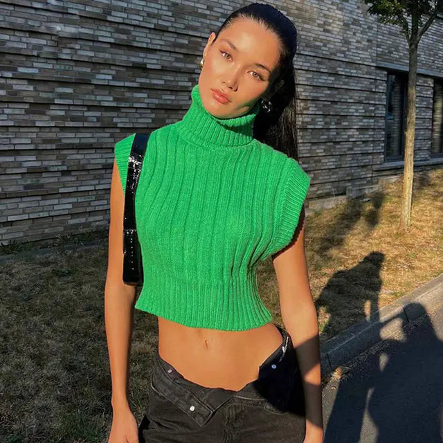 Knit Turtleneck Flare Sleeve Sweater