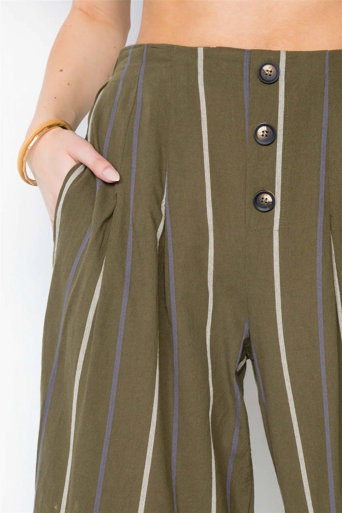 Olive Stripe Two Piece Top Wide Leg Pant Set /3-2-1