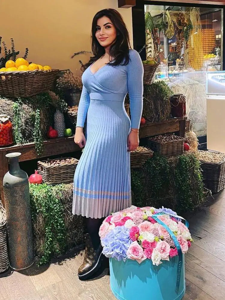 Elegant Knitted Patchwork Sweater Dress