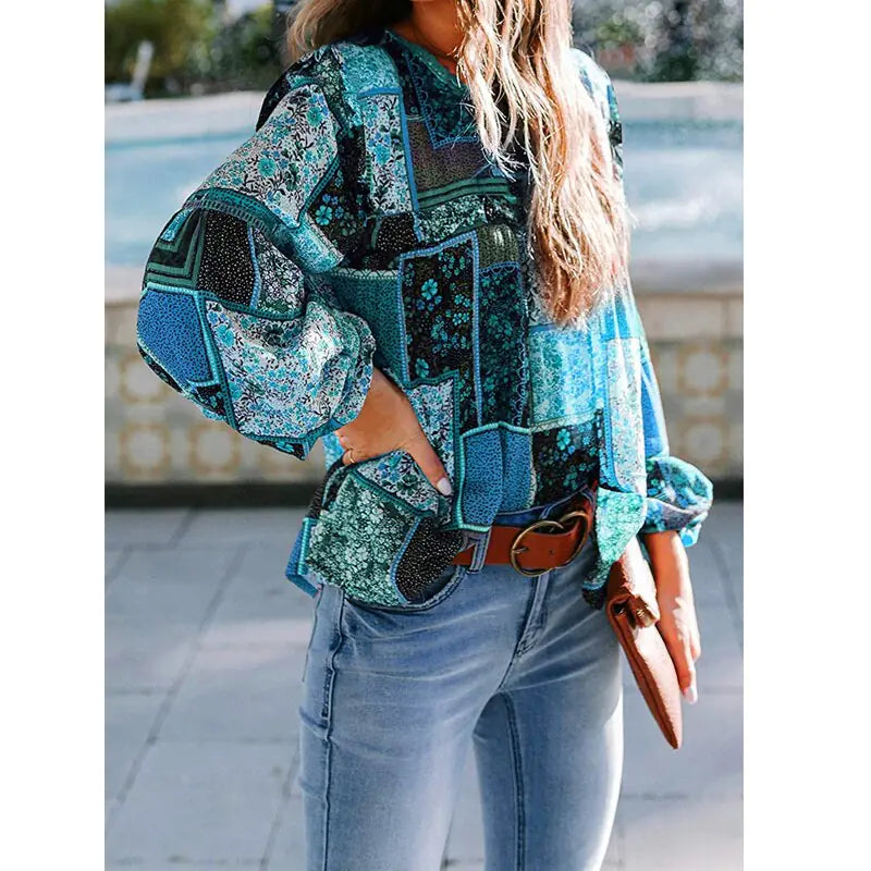 Bohemian Print Loose Sleeve Blouse